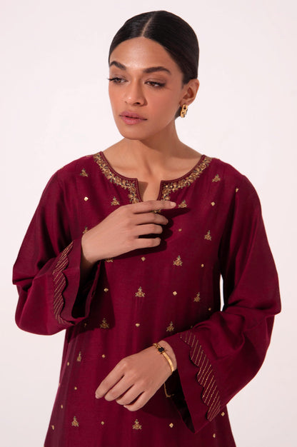 Stitched 2 Piece Cotton Silk Embroidered Suit