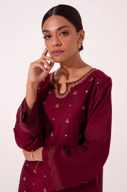 Stitched 2 Piece Cotton Silk Embroidered Suit