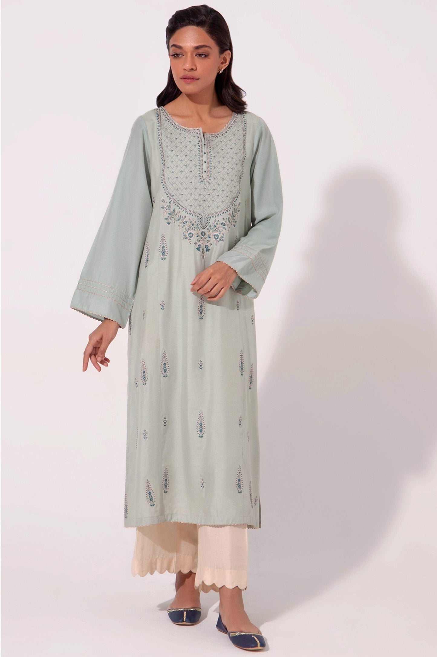 Stitched 2 Piece Embroidered Cotton Silk Suit