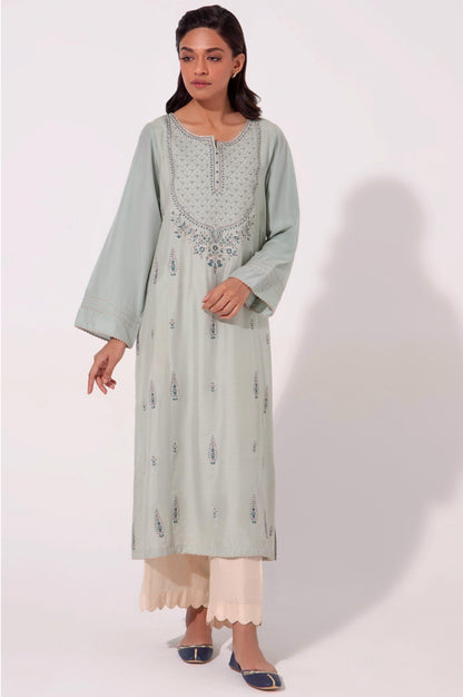 Stitched 2 Piece Embroidered Cotton Silk Suit