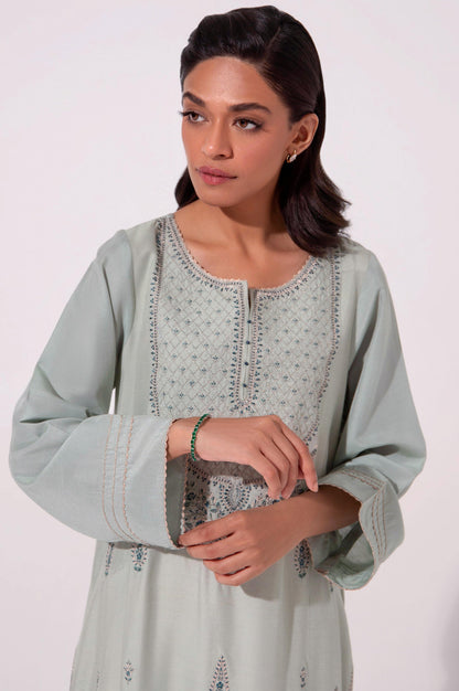 Stitched 2 Piece Embroidered Cotton Silk Suit