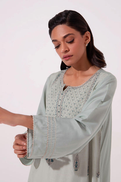 Stitched 2 Piece Embroidered Cotton Silk Suit