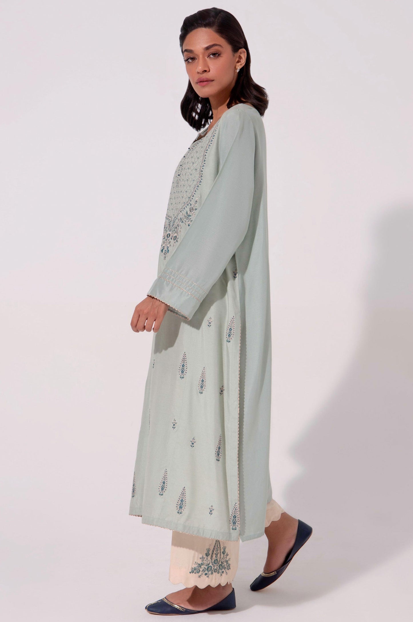 Stitched 2 Piece Embroidered Cotton Silk Suit