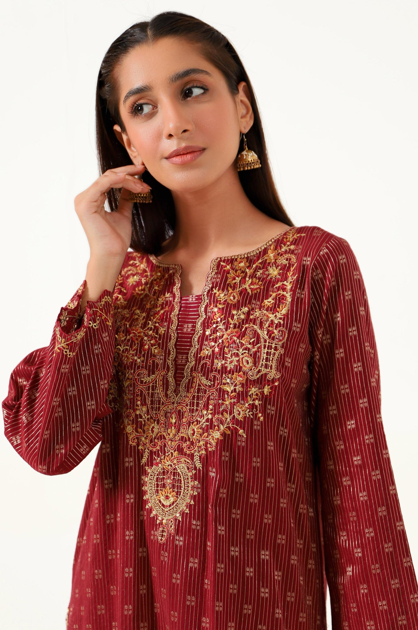 Stitched 2 Piece Cotton Jacquard Embroidered Suit