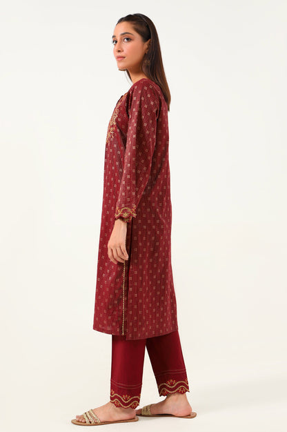 Stitched 2 Piece Cotton Jacquard Embroidered Suit