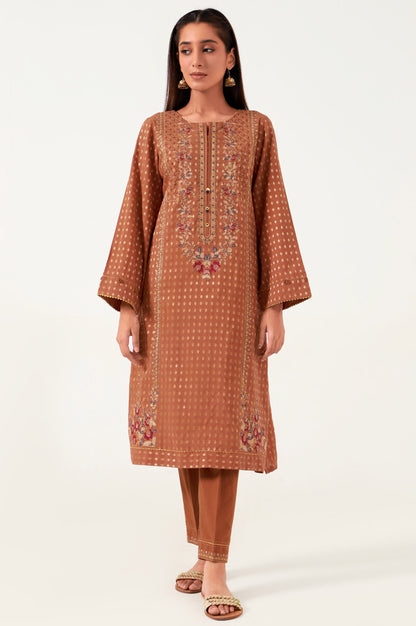 Stitched 2 Piece Cotton Jacquard Embroidered Suit