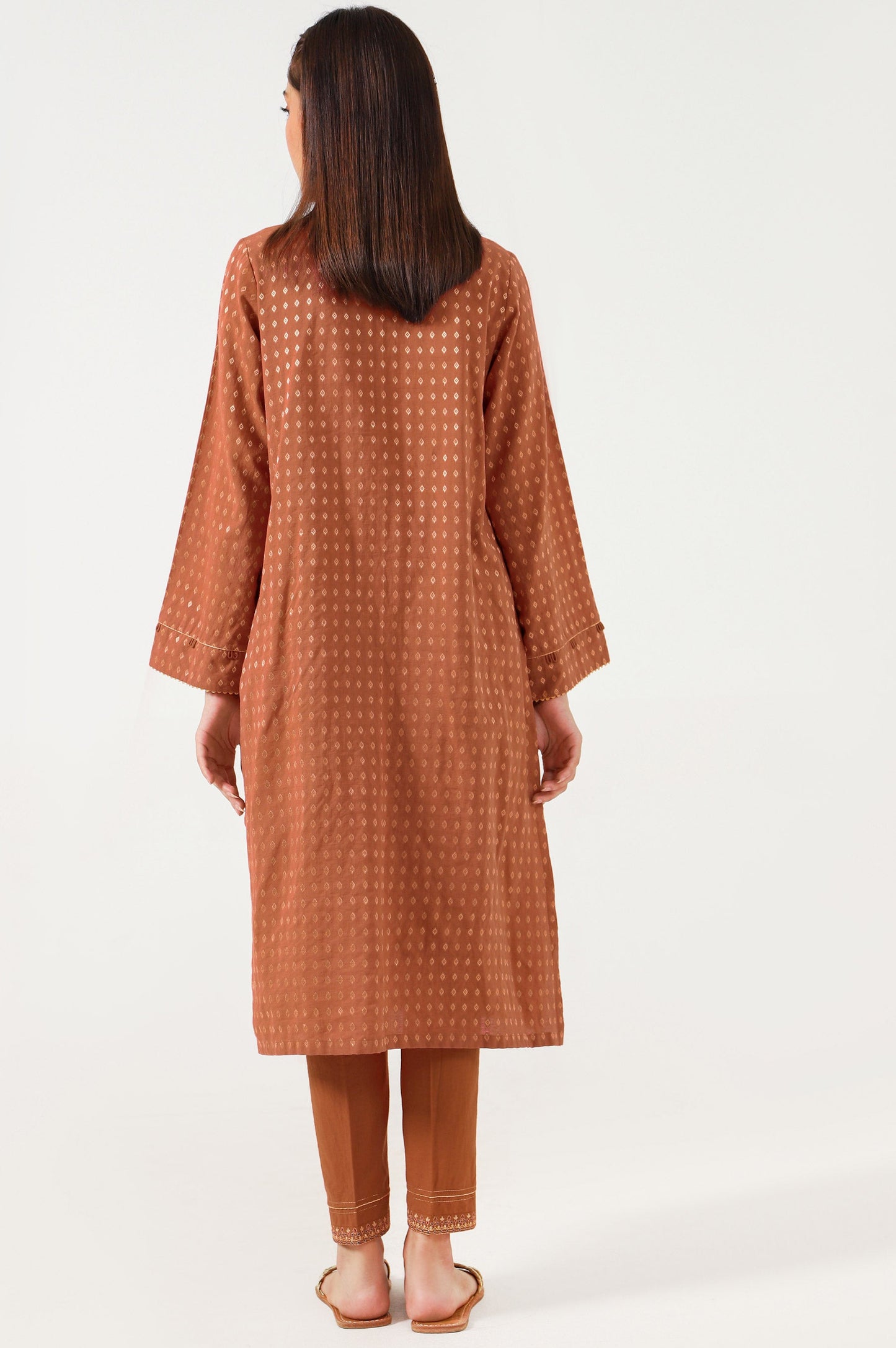 Stitched 2 Piece Cotton Jacquard Embroidered Suit