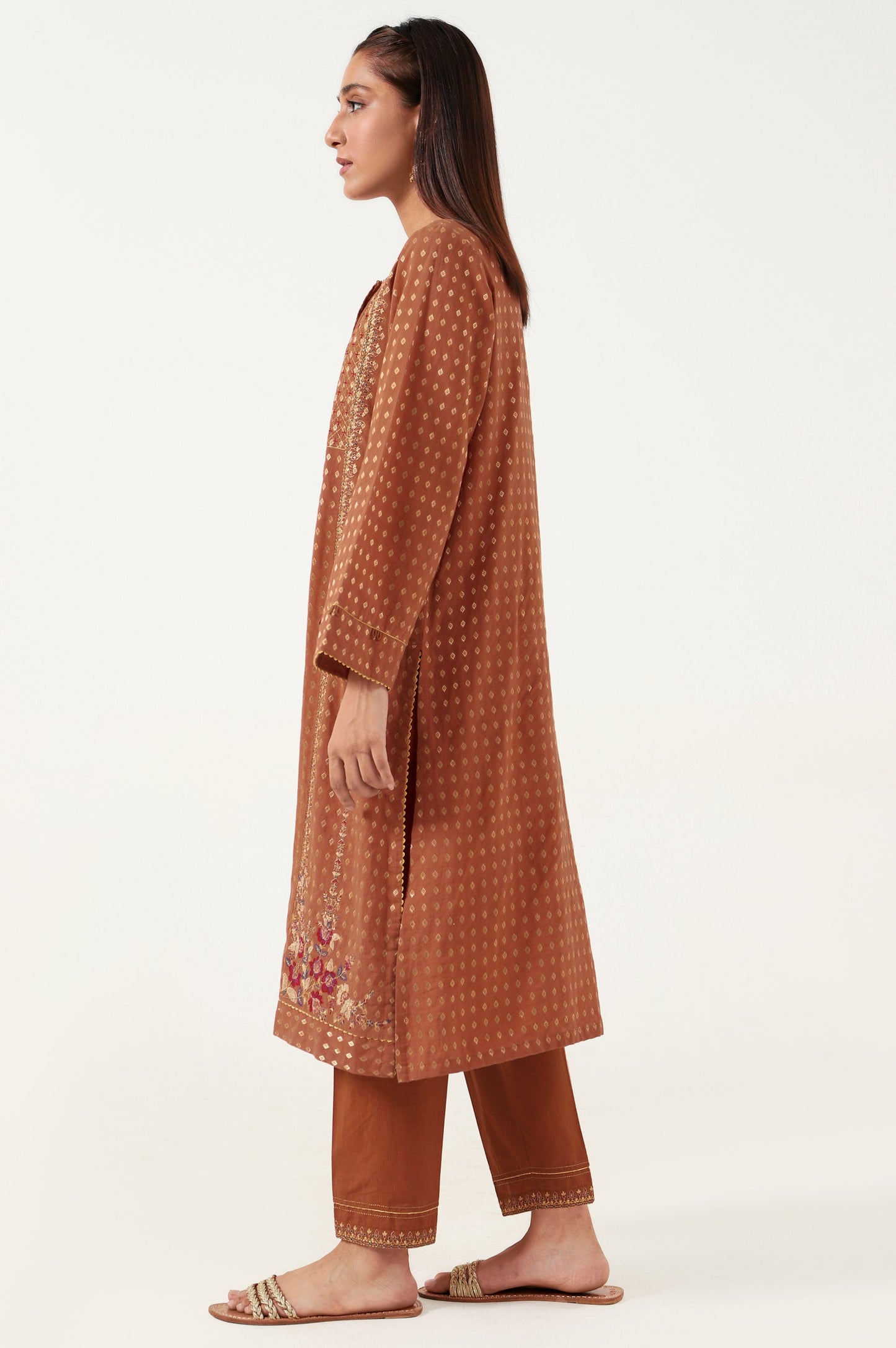 Stitched 2 Piece Cotton Jacquard Embroidered Suit