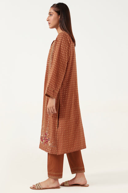 Stitched 2 Piece Cotton Jacquard Embroidered Suit