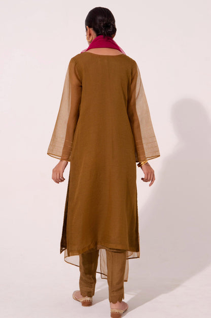 Stitched 2 Piece Embroidered Textured Organza Suit.