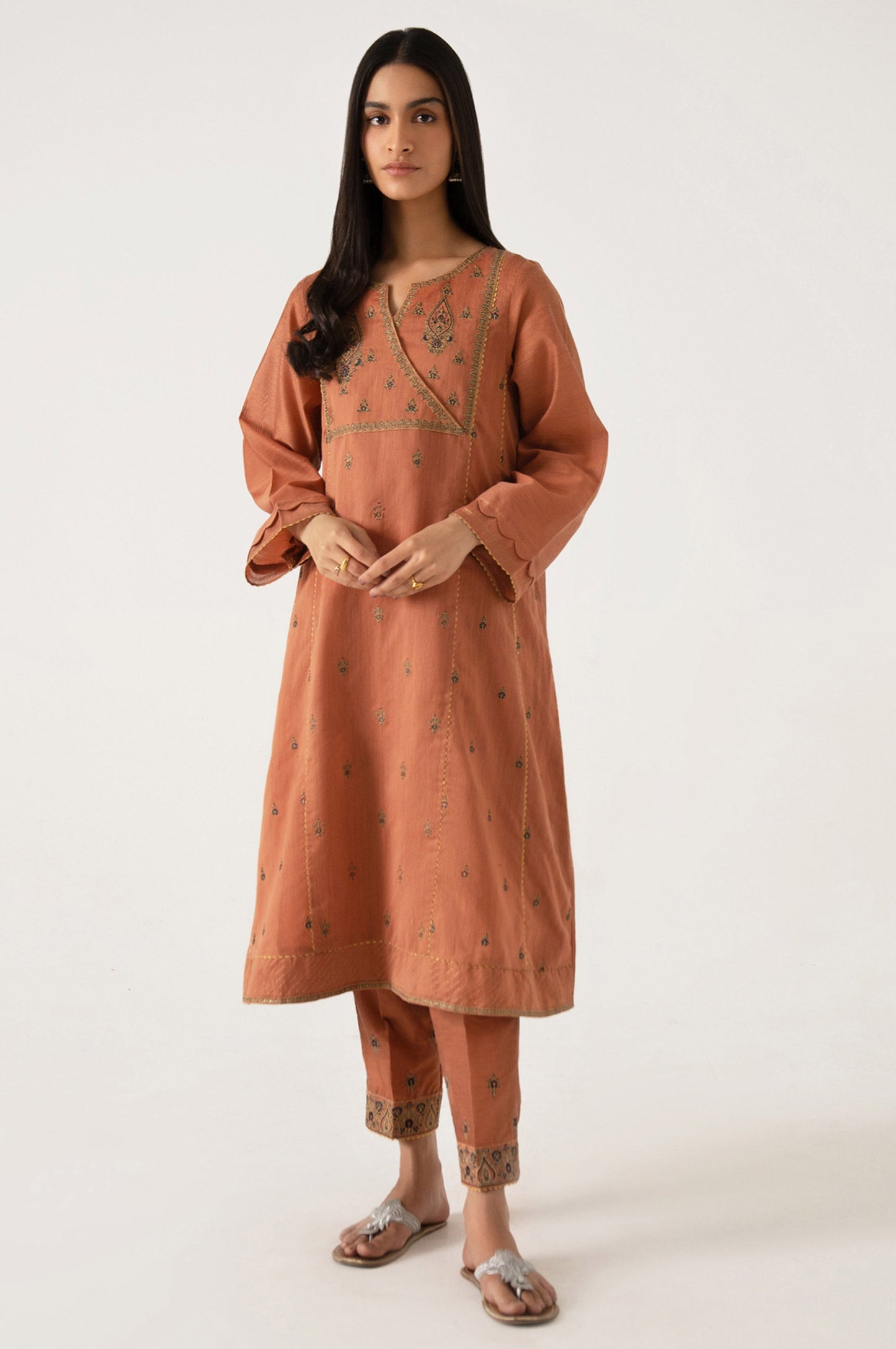 Stitched 2 Piece Cotton net Embroidered Suit