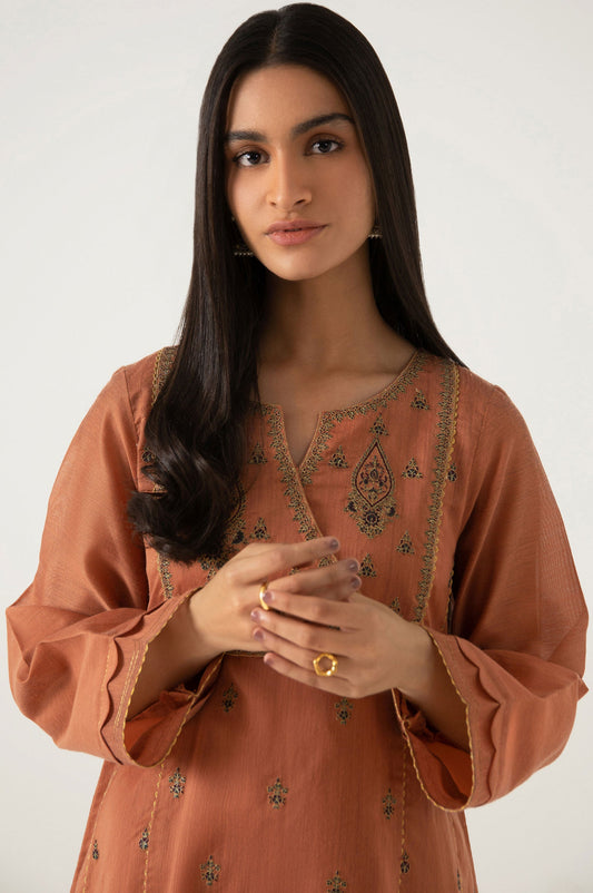 Stitched 2 Piece Cotton net Embroidered Suit