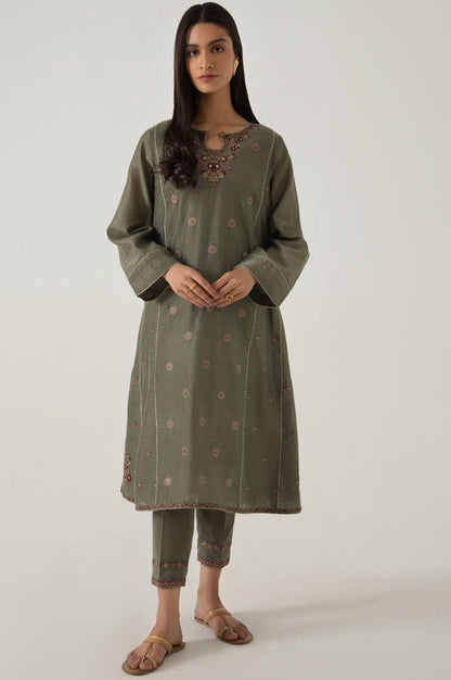 Stitched 2 Piece Cotton Net Embroidered Suit
