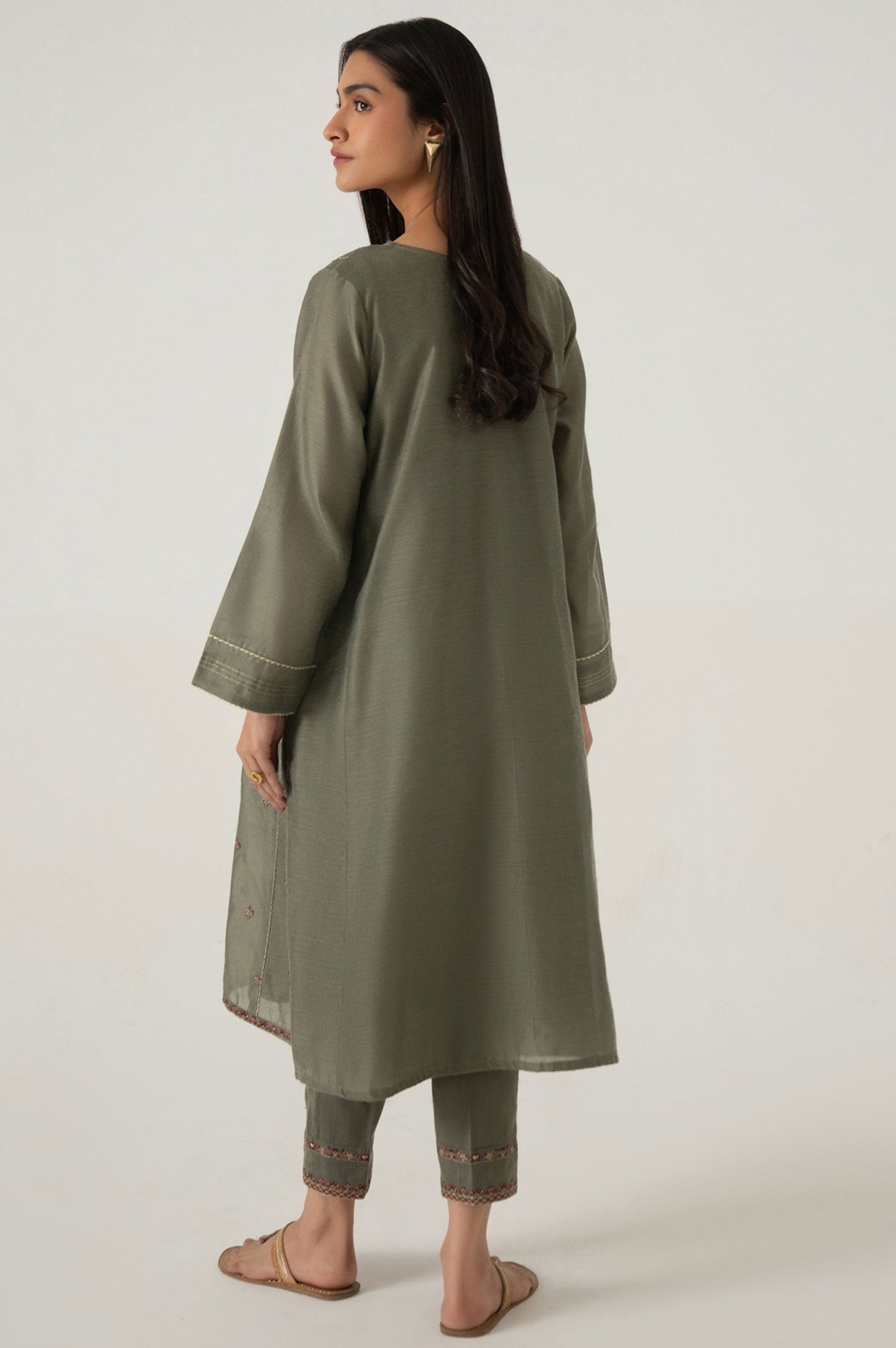 Stitched 2 Piece Cotton Net Embroidered Suit