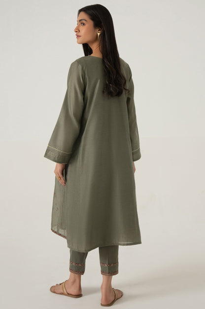 Stitched 2 Piece Cotton Net Embroidered Suit