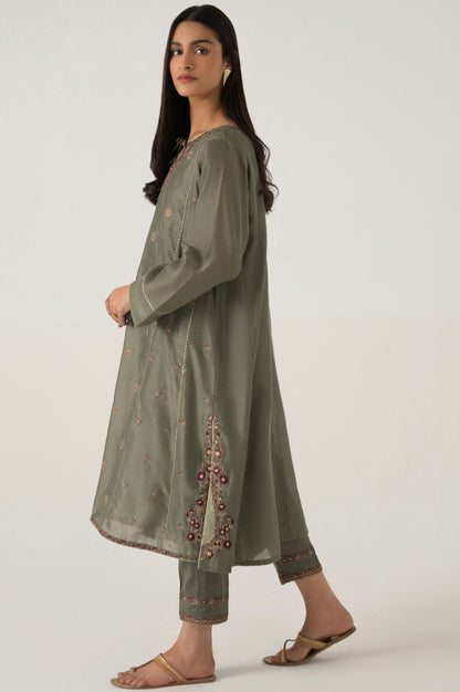 Stitched 2 Piece Cotton Net Embroidered Suit