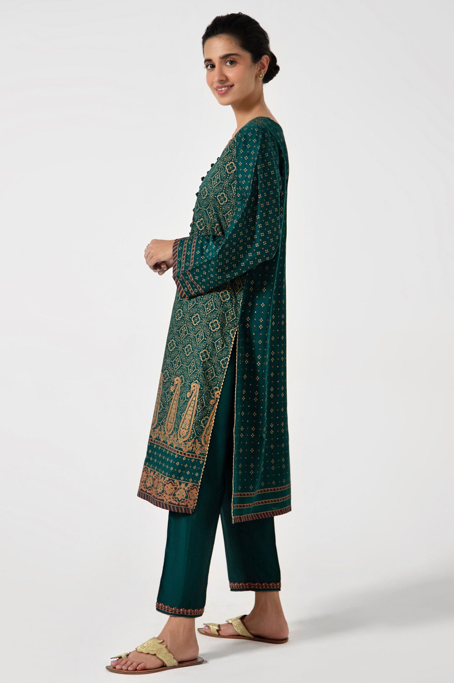 Stitched 2 Piece Zari Cotton Silk Embroidered Suit.