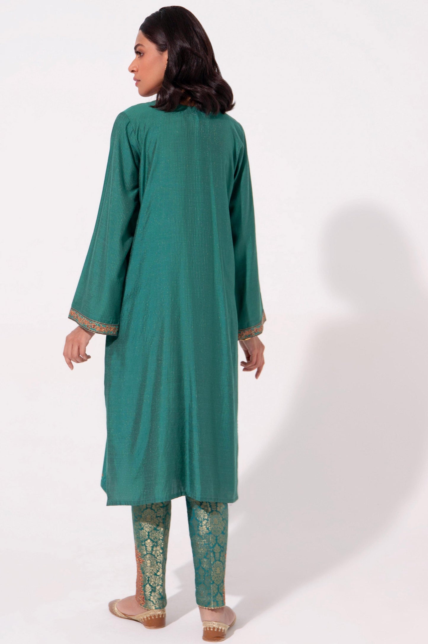 Stitched 2 Piece Cotton Silk Embroidered Suit.