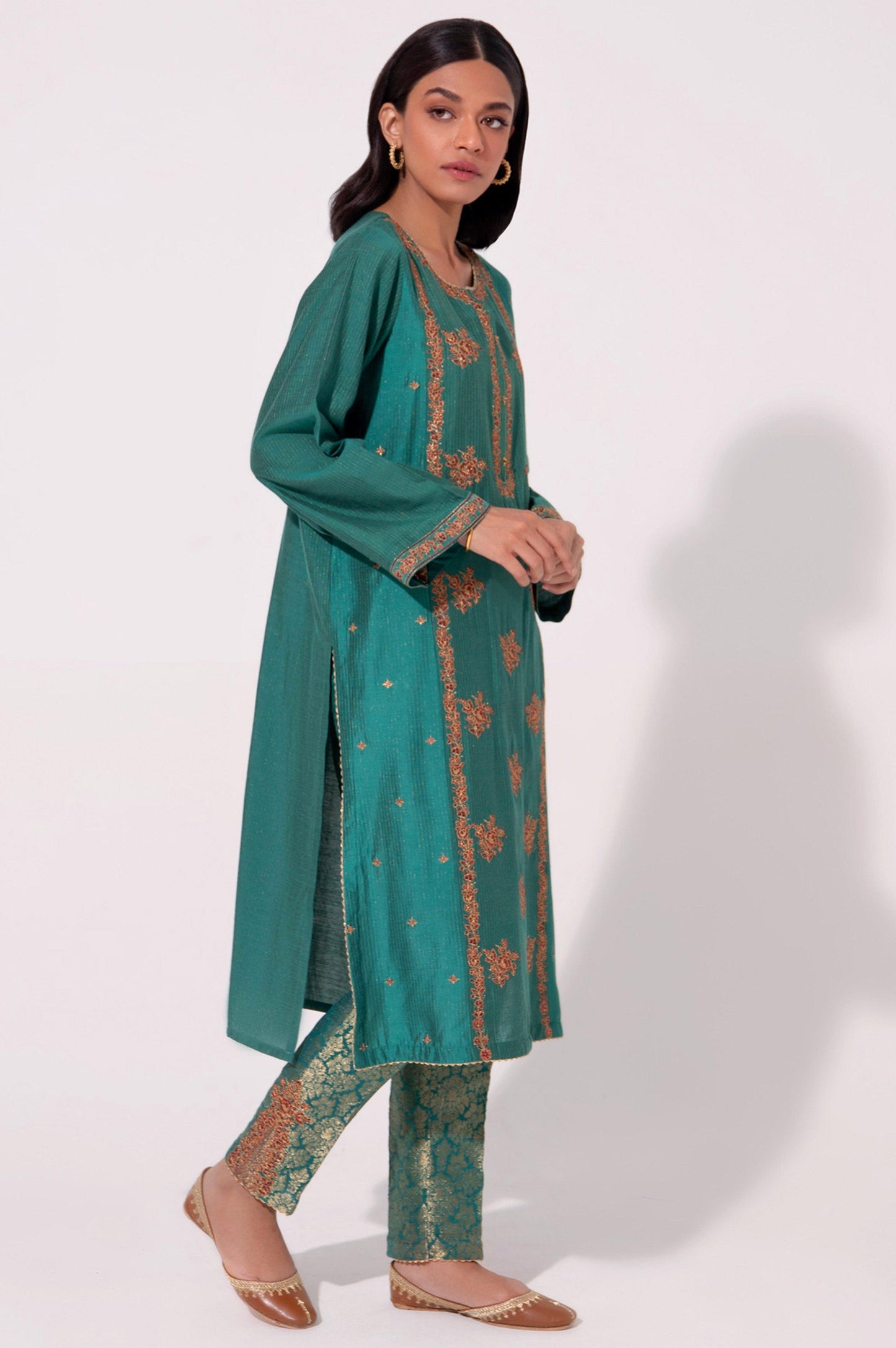 Stitched 2 Piece Cotton Silk Embroidered Suit.