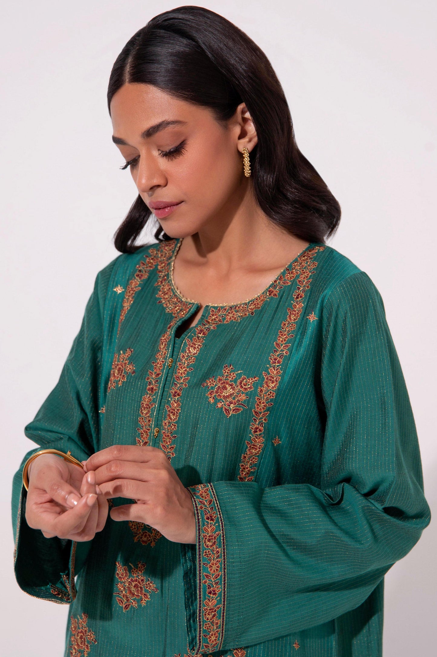 Stitched 2 Piece Cotton Silk Embroidered Suit.