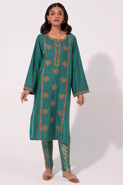 Stitched 2 Piece Cotton Silk Embroidered Suit.