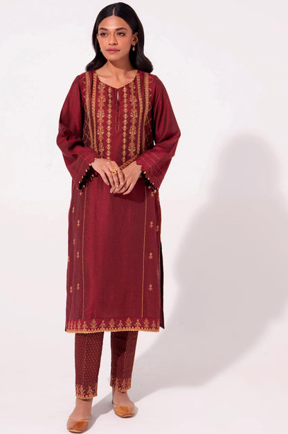 Stitched 2 Piece Cotton Silk Embroidered Suit.