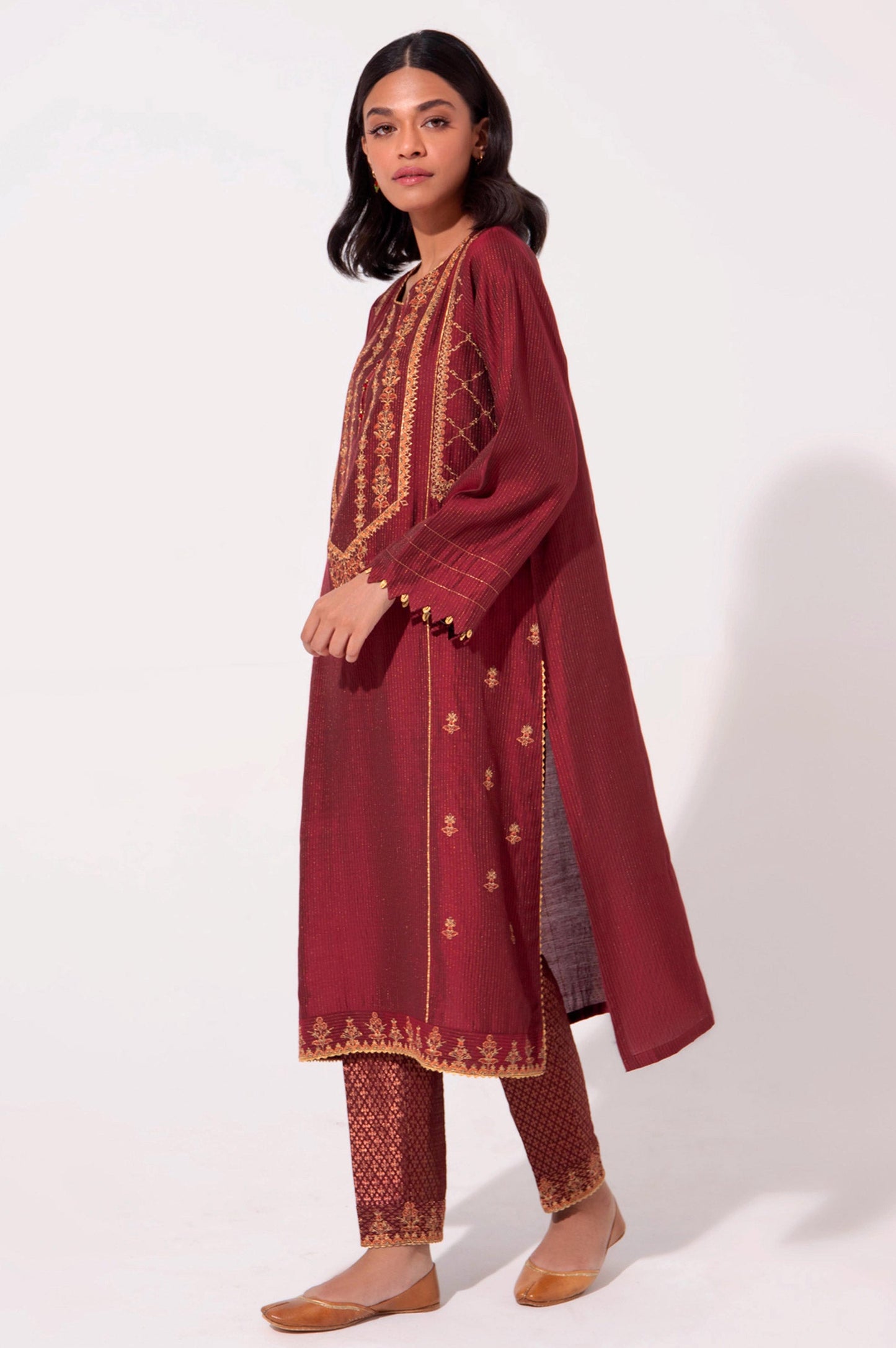 Stitched 2 Piece Cotton Silk Embroidered Suit.