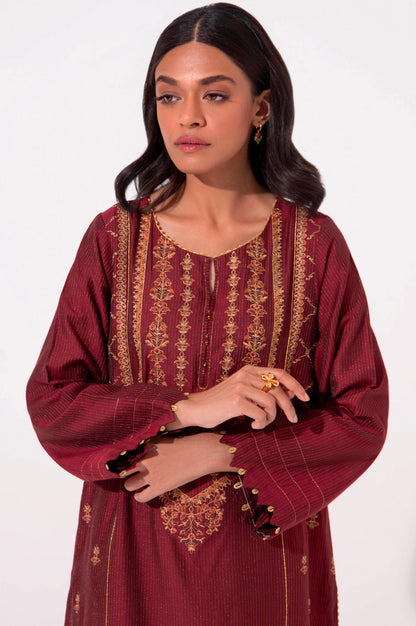 Stitched 2 Piece Cotton Silk Embroidered Suit.