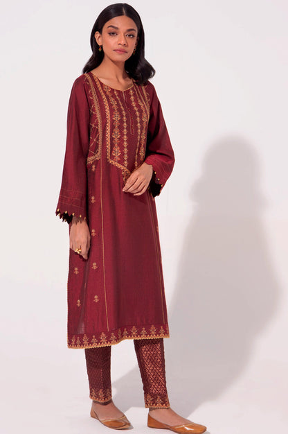 Stitched 2 Piece Cotton Silk Embroidered Suit.