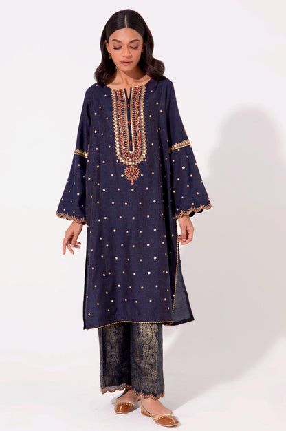 Stitched 2 Piece Zari Cotton Silk Embroidered Suit.
