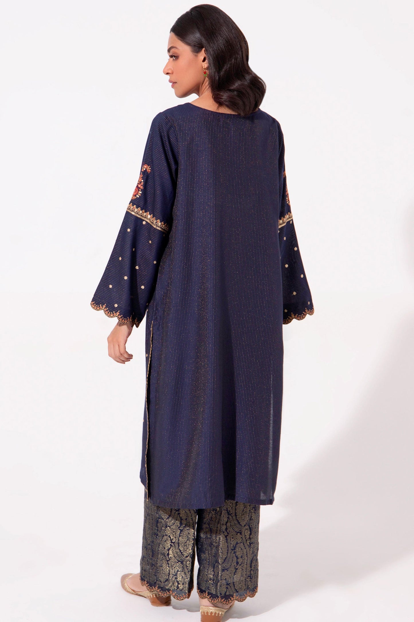 Stitched 2 Piece Zari Cotton Silk Embroidered Suit.