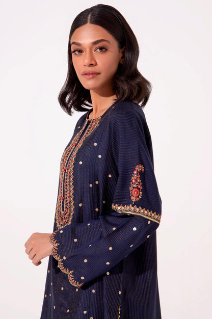 Stitched 2 Piece Zari Cotton Silk Embroidered Suit.