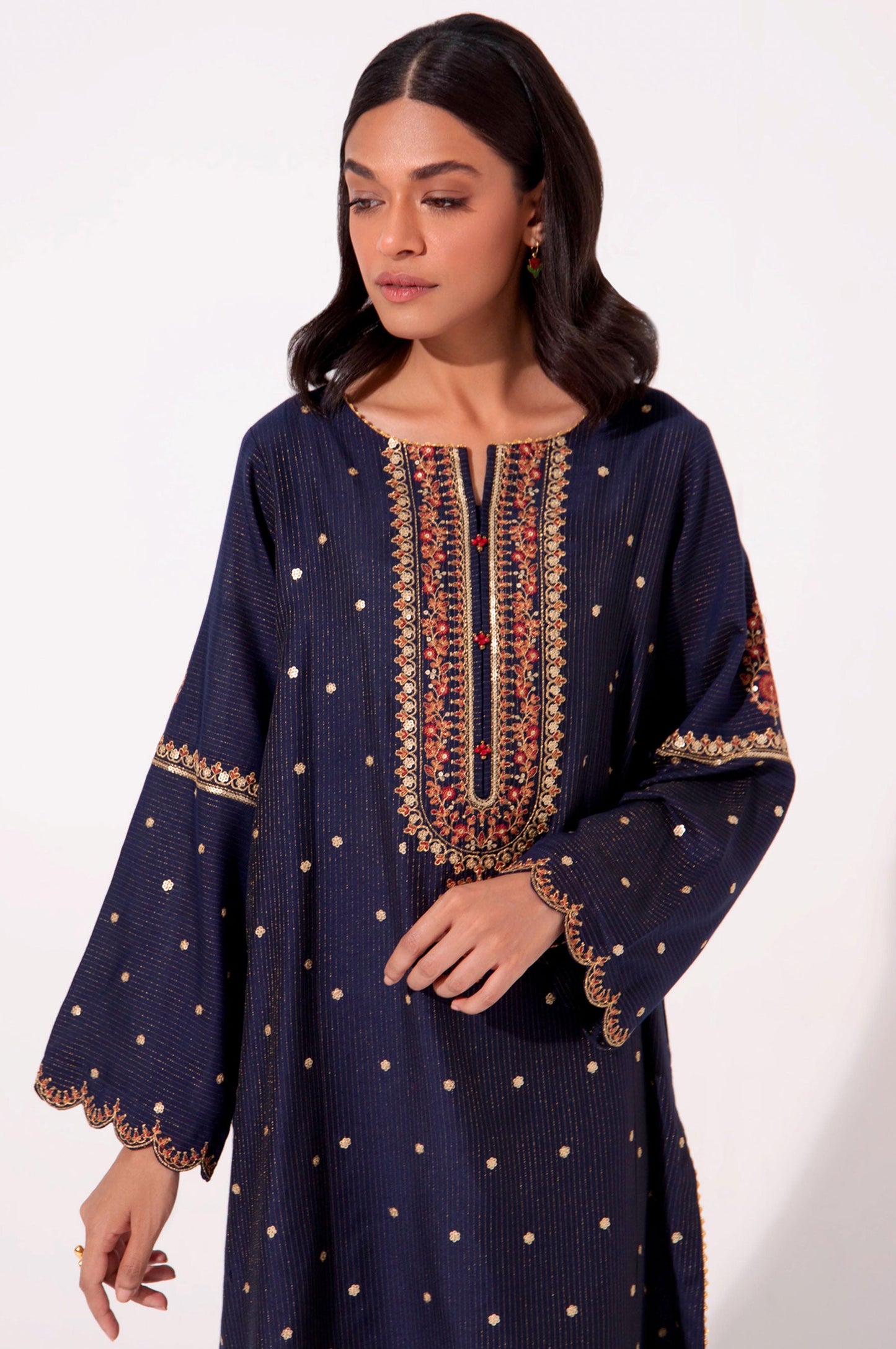 Stitched 2 Piece Zari Cotton Silk Embroidered Suit.