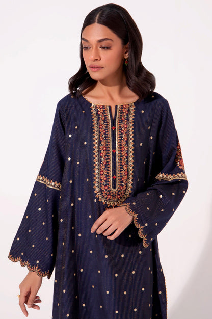 Stitched 2 Piece Zari Cotton Silk Embroidered Suit.
