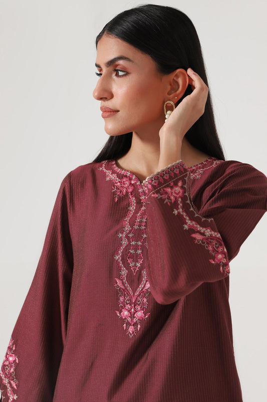 Stitched 2 Piece Cotton Silk Embroidered Suit