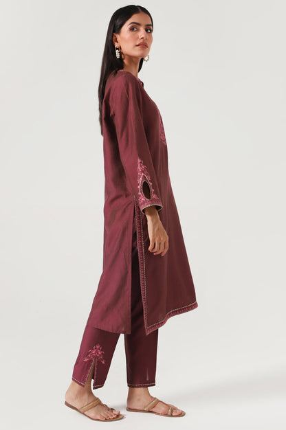 Stitched 2 Piece Cotton Silk Embroidered Suit