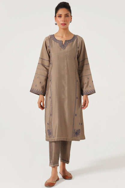 Stitched 2 Piece Cotton Silk Embroidered Suit.