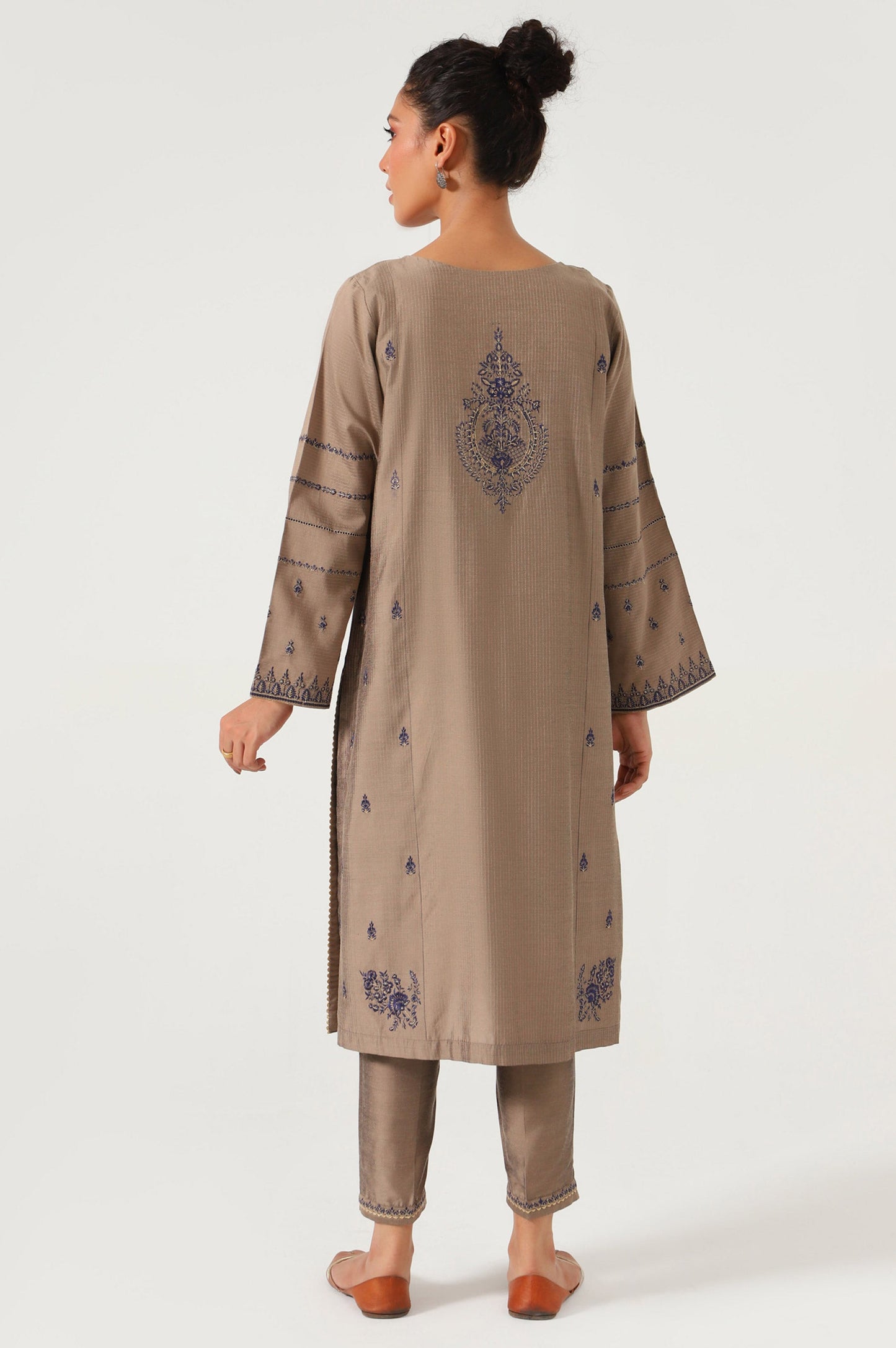Stitched 2 Piece Cotton Silk Embroidered Suit.