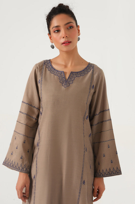 Stitched 2 Piece Cotton Silk Embroidered Suit.