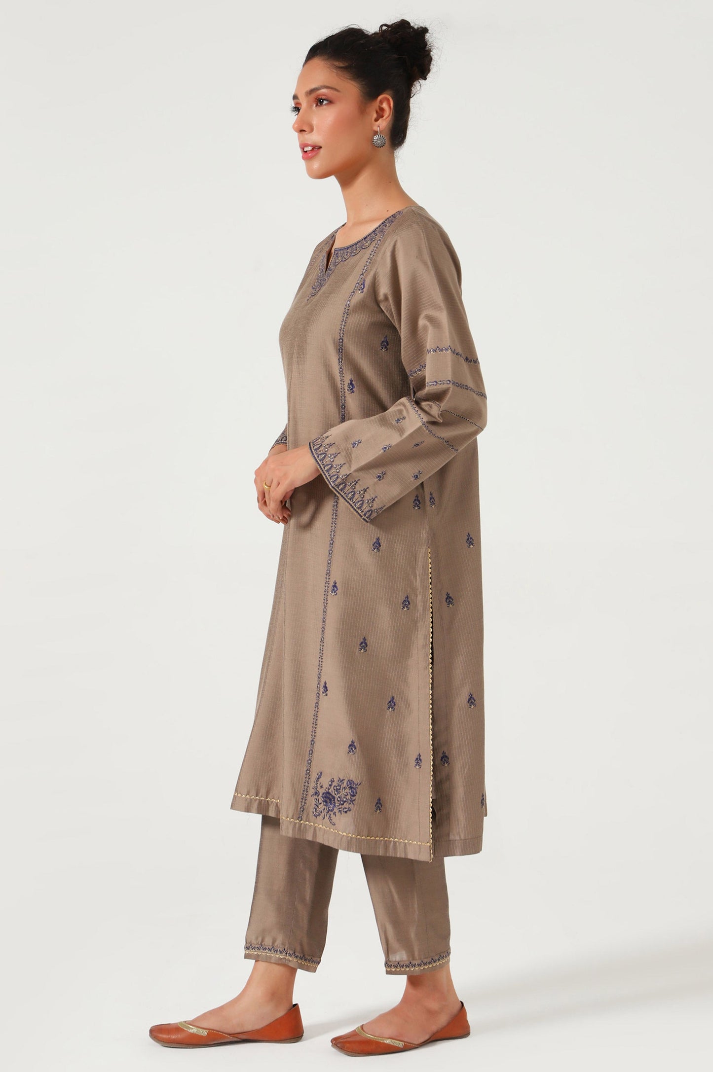 Stitched 2 Piece Cotton Silk Embroidered Suit.