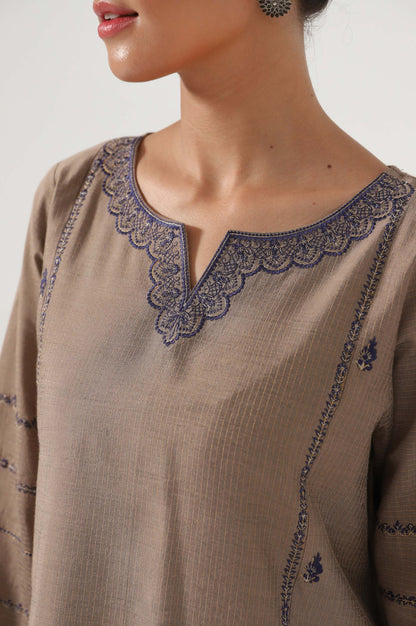 Stitched 2 Piece Cotton Silk Embroidered Suit.