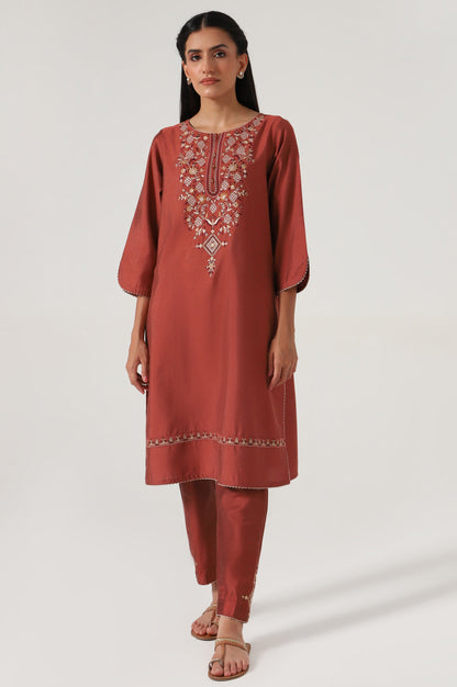 Stitched 2 Piece Cotton Silk Embroidered Suit