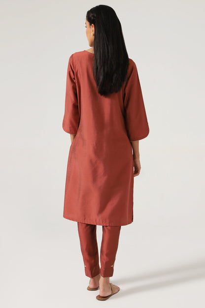 Stitched 2 Piece Cotton Silk Embroidered Suit