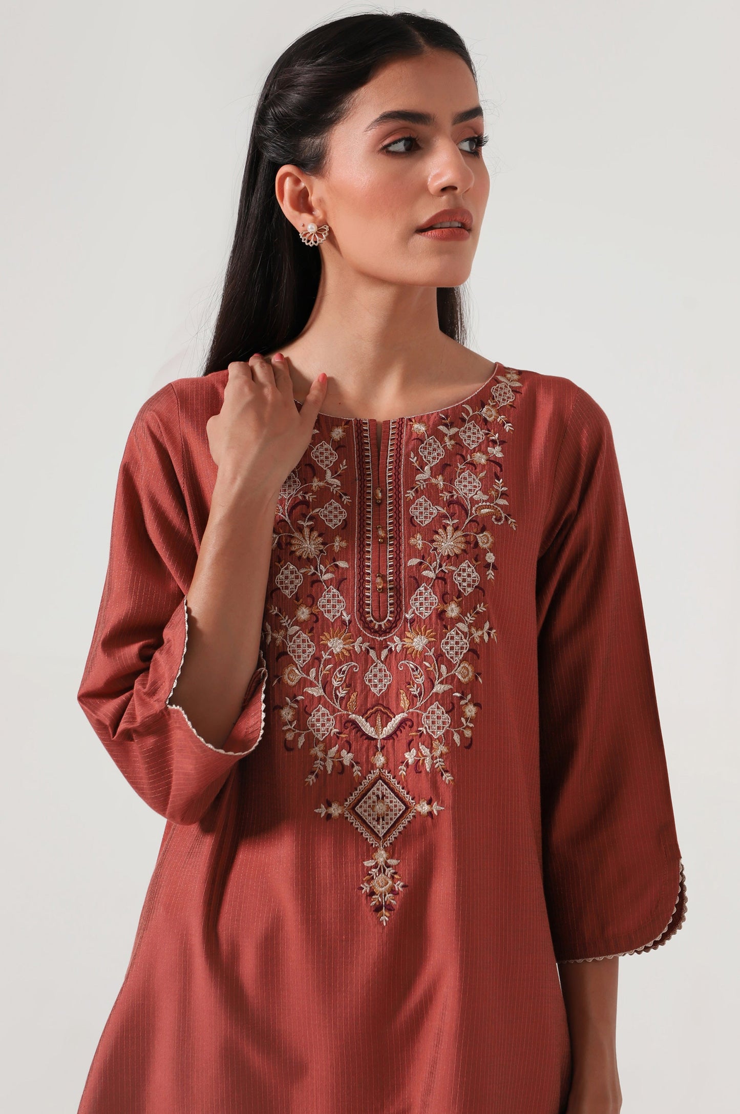 Stitched 2 Piece Cotton Silk Embroidered Suit