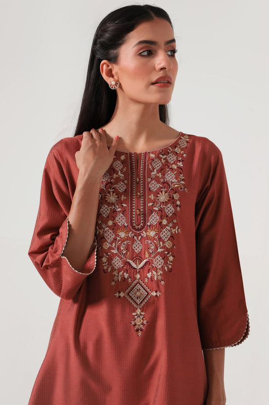 Stitched 2 Piece Cotton Silk Embroidered Suit