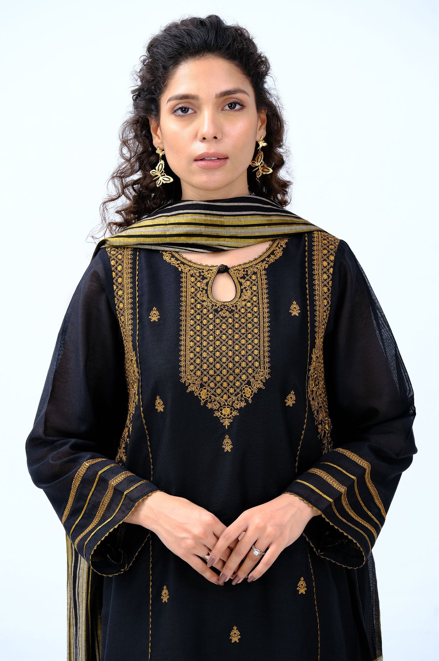 Stitched 2 Piece Cotton Net Embroidered Suit