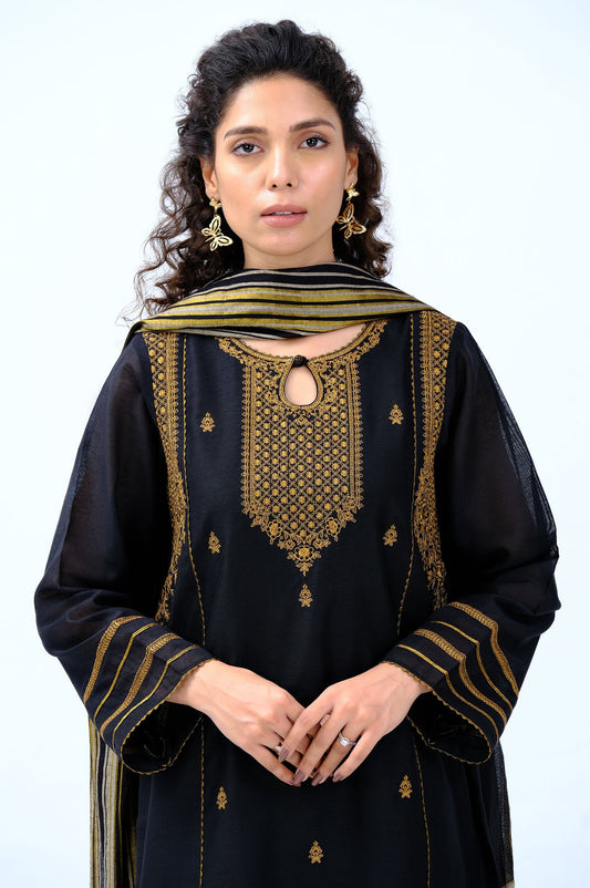 Stitched 2 Piece Cotton Net Embroidered Suit