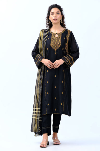 Stitched 2 Piece Cotton Net Embroidered Suit