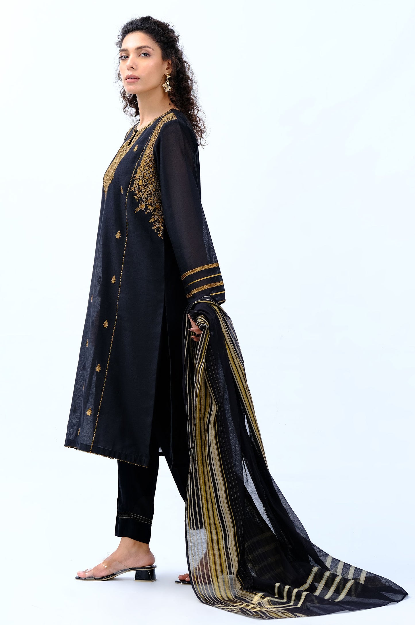 Stitched 2 Piece Cotton Net Embroidered Suit