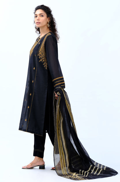 Stitched 2 Piece Cotton Net Embroidered Suit